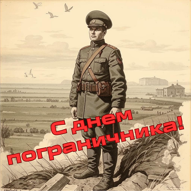 Старинная открытка с Днем пограничника