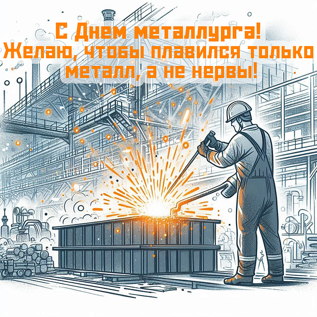 Открытка с душевным поздравлением на День металлурга 