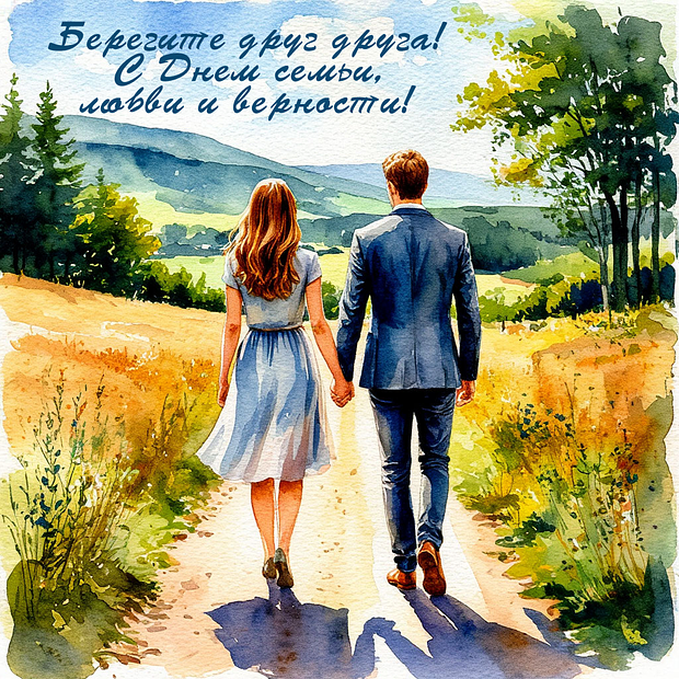 Открытка с поздравлением с Днем семьи, любви и верности