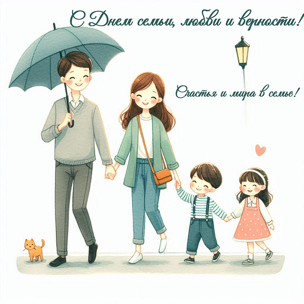 Оригинальная открытка на День семьи, любви и верности