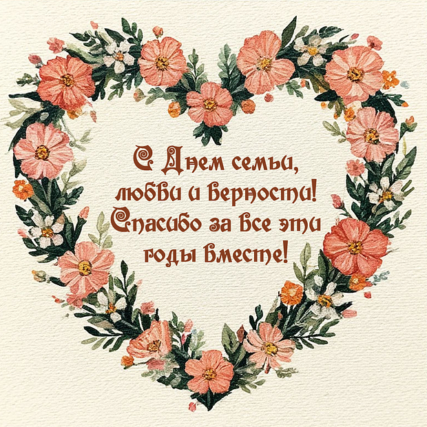 Душевная картинка для поздравления с Днем семьи, любви и верности