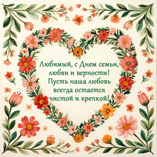 Открытка с поздравлением с Днем семьи, любви и верности