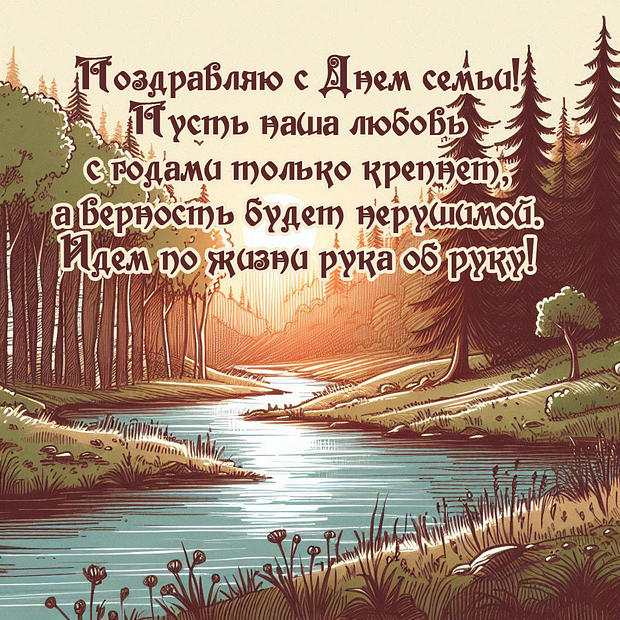 Душевная картинка для поздравления с Днем семьи, любви и верности