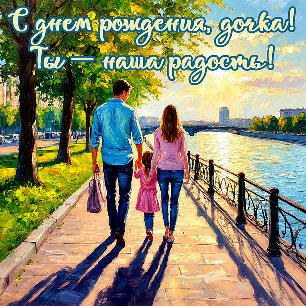 Открытка на день рождения дочери с теплыми пожеланиями