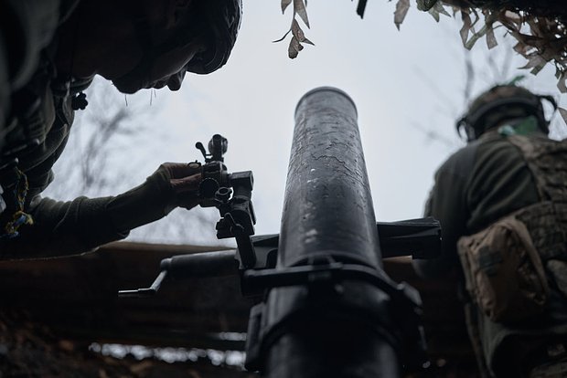 Ukrainian soldiers from the mortar group 
