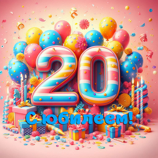 Открытка на юбилей в 20 лет