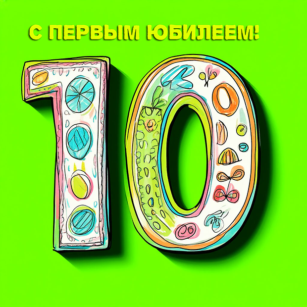 Открытка на юбилей в 10 лет

