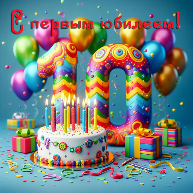Открытка на юбилей в 10 лет