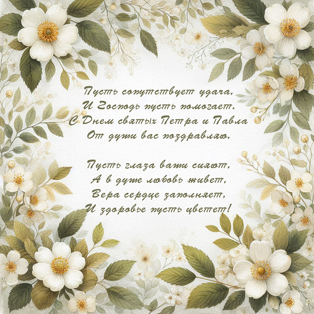 Душевная открытка для поздравления с Днем Петра и Павла
