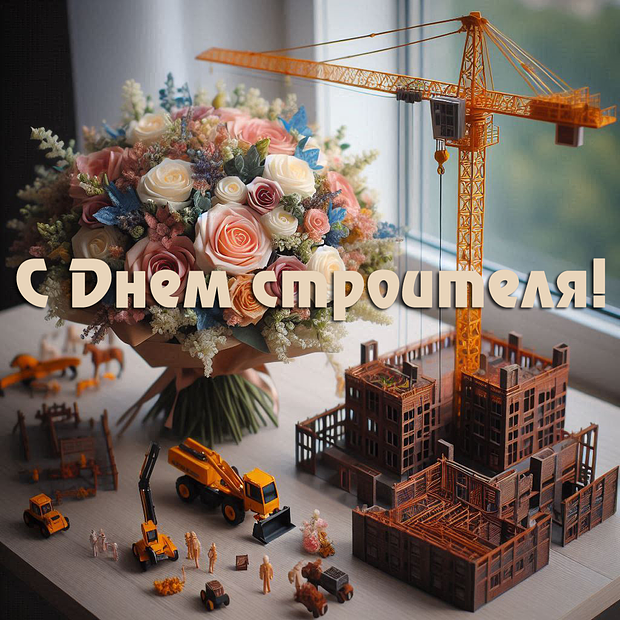Оригинальная открытка на День строителя