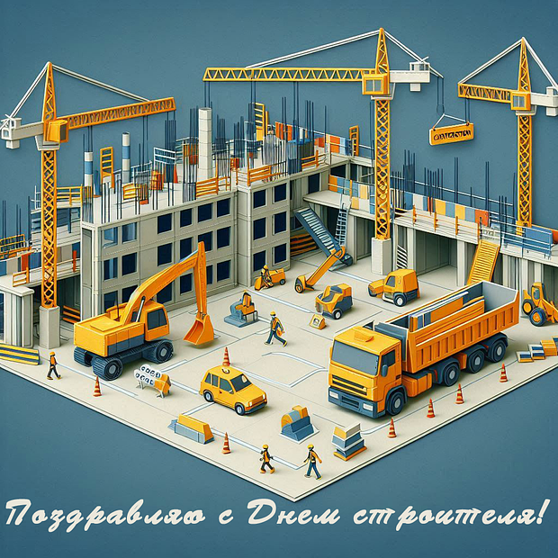 Картинка с поздравлением на День строителя
