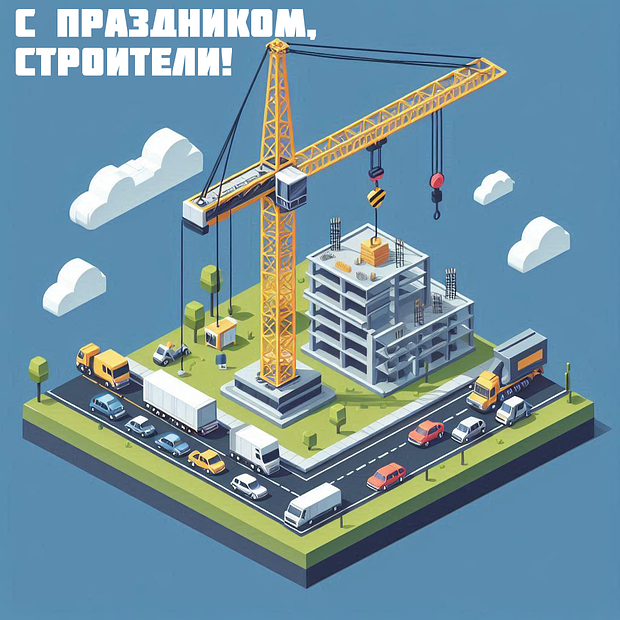 Оригинальная открытка на День строителя
