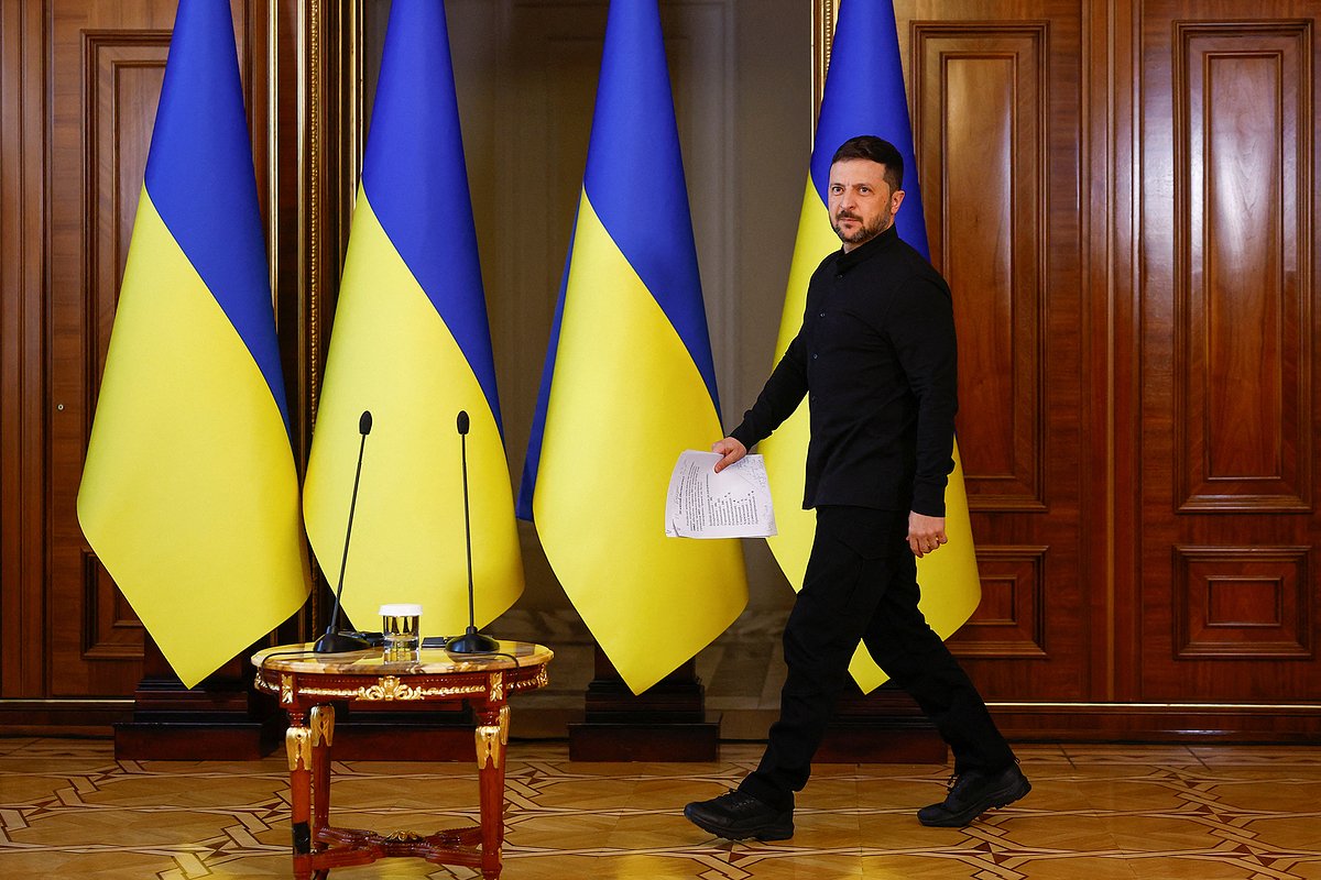 Президент Украины Владимир Зеленский на пресс-конференции, Киев, Украина, 13 мая 2025 года