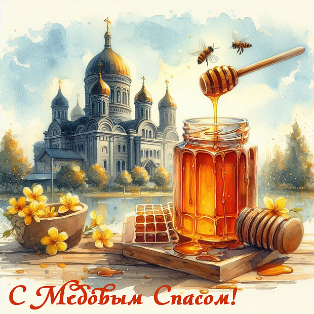 Картинка с поздравлением на Медовый Спас

