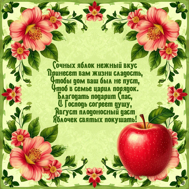 Открытка со стихами на Яблочный Спас

