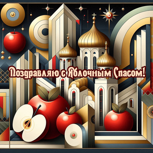 Оригинальная открытка на Яблочный Спас
