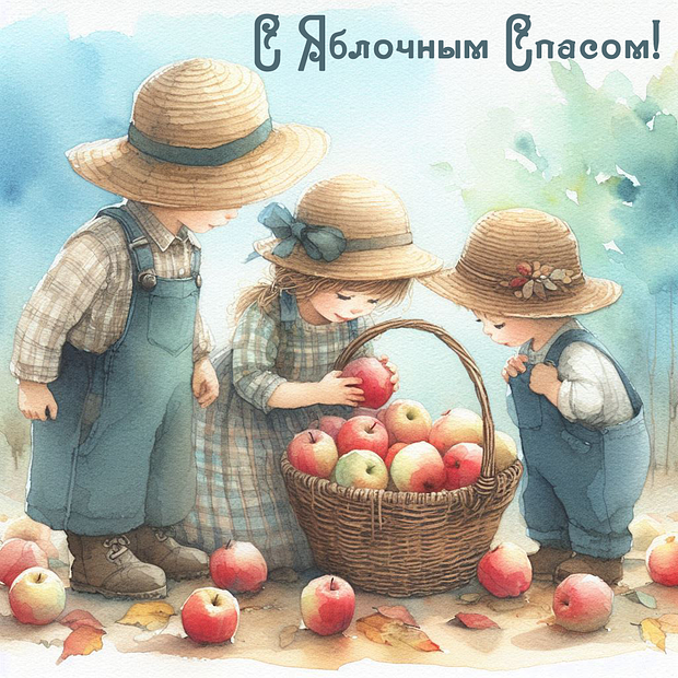Душевная открытка для поздравления с Яблочным Спасом
