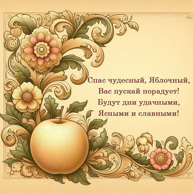 Открытка со стихами на Яблочный Спас