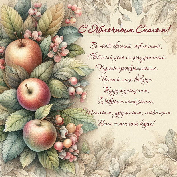 Открытка со стихами на Яблочный Спас