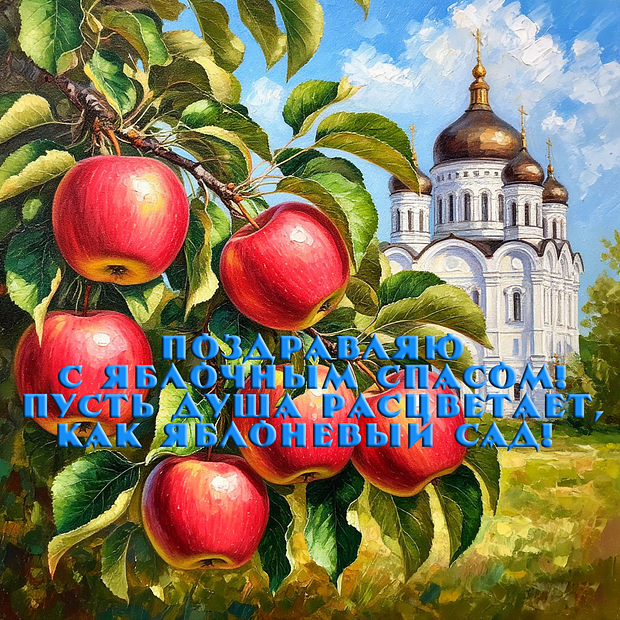 Открытка для православных на Яблочный Спас