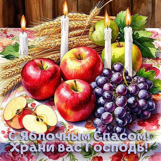 Открытка для православных на Яблочный Спас