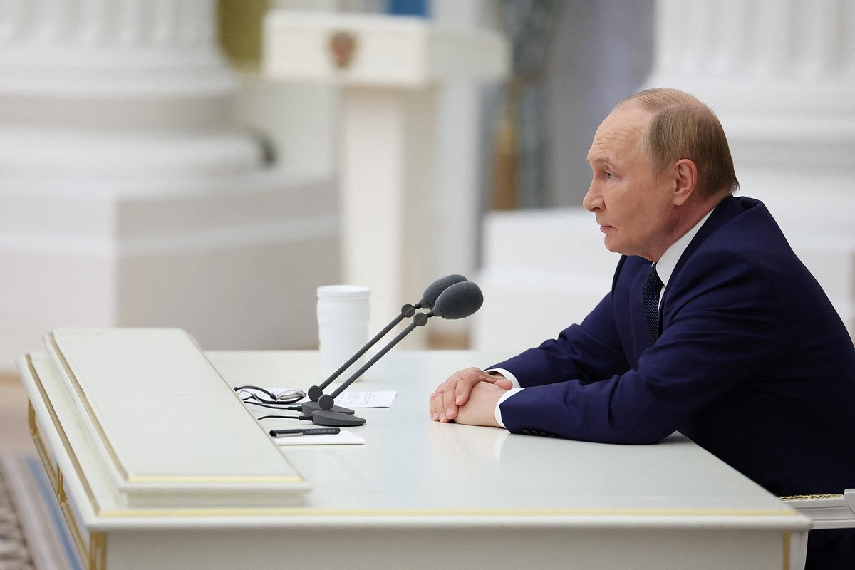 Президент России Владимир Путин во время встречи с членами высшего руководства страны в Кремле, Москва, Россия, 14 августа 2025 года
