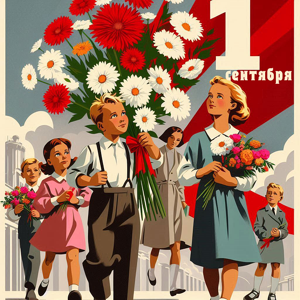 Картинка на 1 Сентября в советском стиле