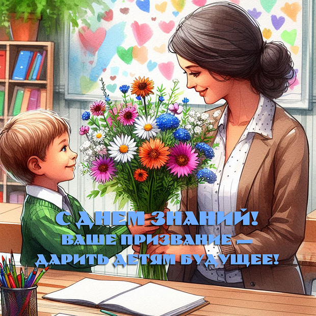 Открытка с поздравлением для учителей на 1 Сентября
