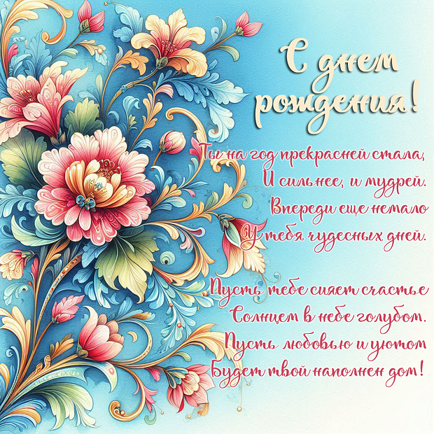 Открытка со стихами на день рождения девушке
