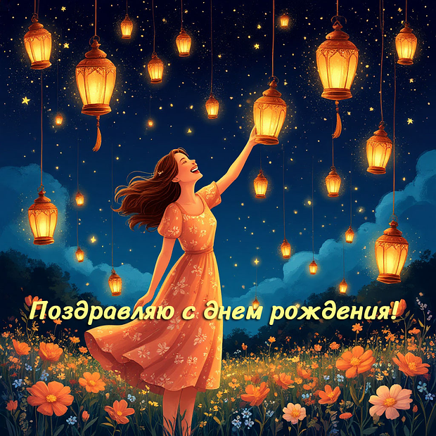 Стильная открытка на день рождения девушке
