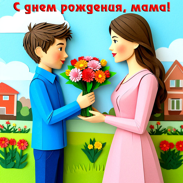 Открытка с днем рождения маме от взрослого сына