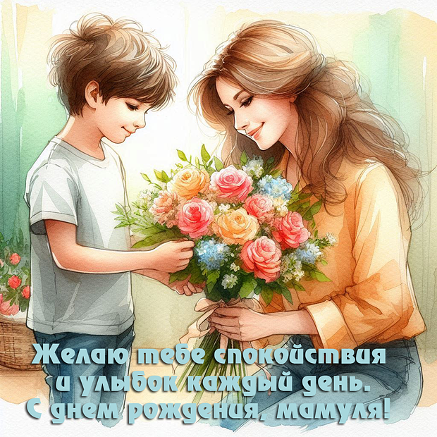 Открытка с днем рождения маме от сына