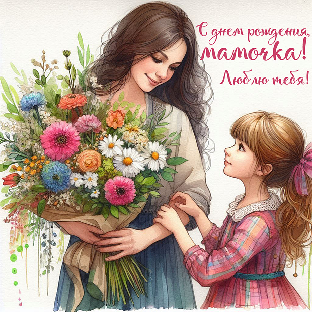 Открытка с днем рождения маме от дочери