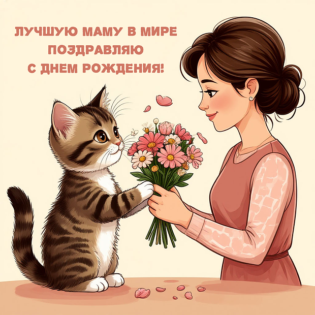 Открытка с теплым поздравлением на день рождения маме
