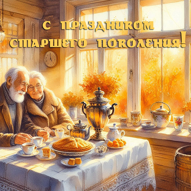 Красивая картинка и поздравление с Днем пожилых людей