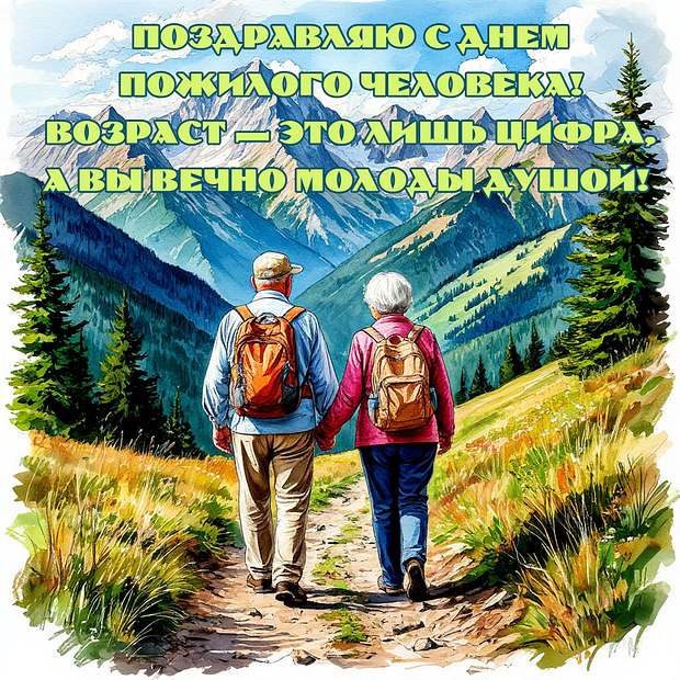 Картинка с душевным поздравлением на День пожилых людей

