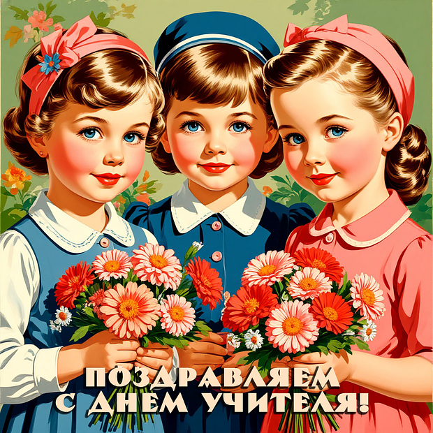 Советская открытка на День учителя
