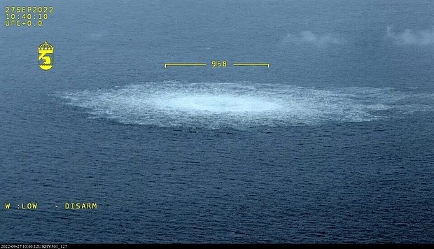 Место подрыва газопровода «Северный поток-2», Балтийское море, 27 сентября 2022 года
