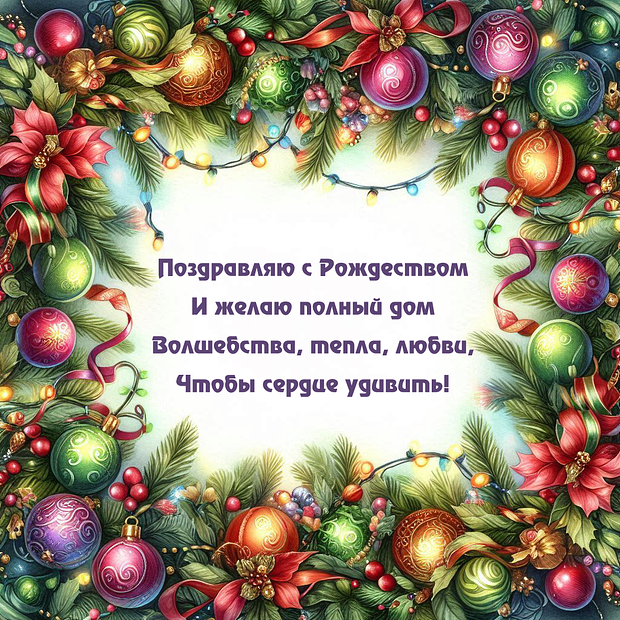 Открытка со стихами на католическое Рождество
