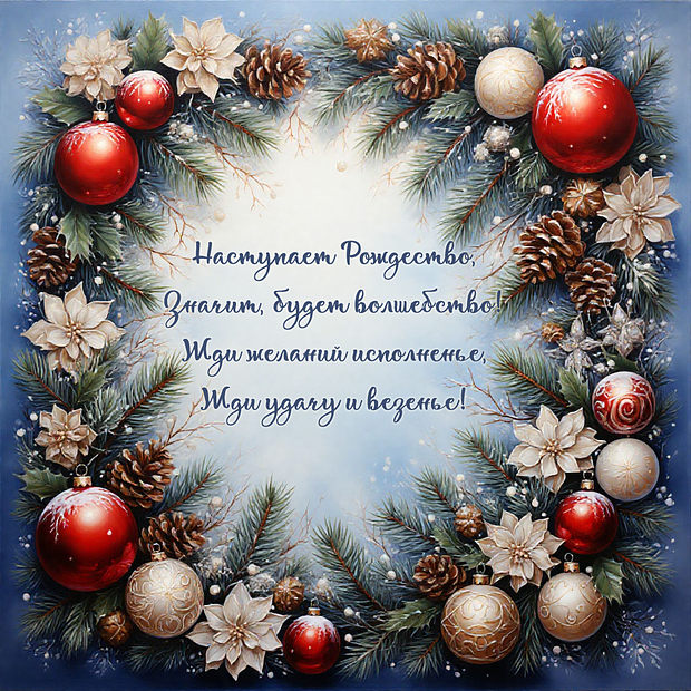 Картинка с поздравлением в стихах на католическое Рождество