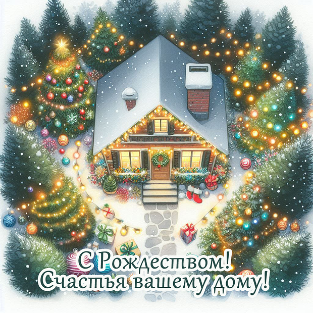 Открытка с поздравлением на католическое Рождество
