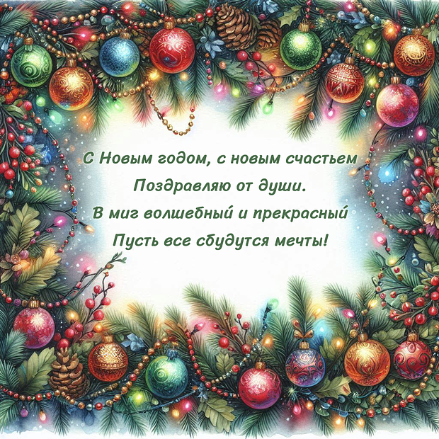 Картинка с поздравлением в стихах с Новым годом