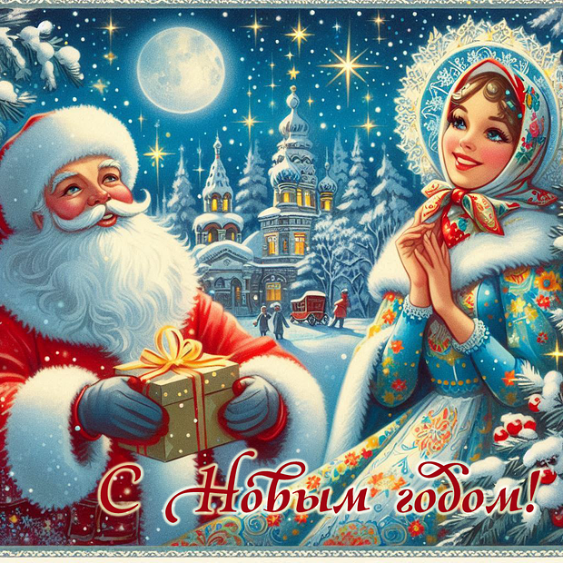 Красивая картинка с Новым годом в стиле СССР