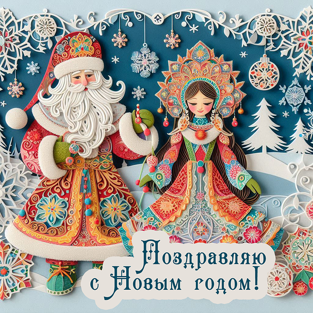 Открытка с Новым годом с пожеланиями
