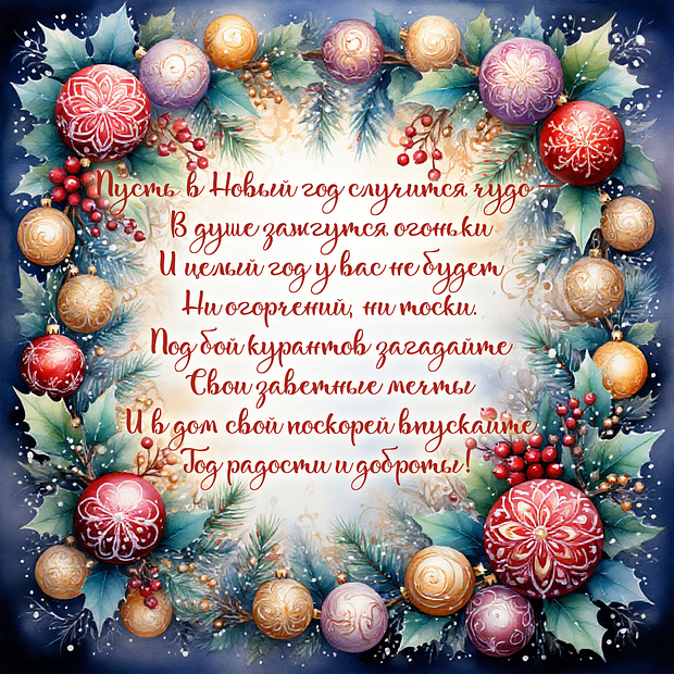 Открытка со стихами с Новым годом