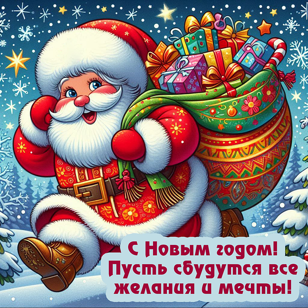 Открытка с Новым годом с теплыми словами 