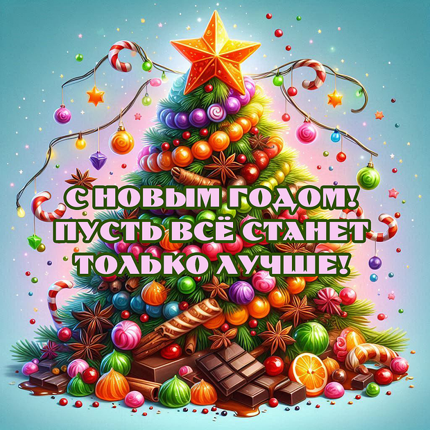Открытка с Новым годом с пожеланиями