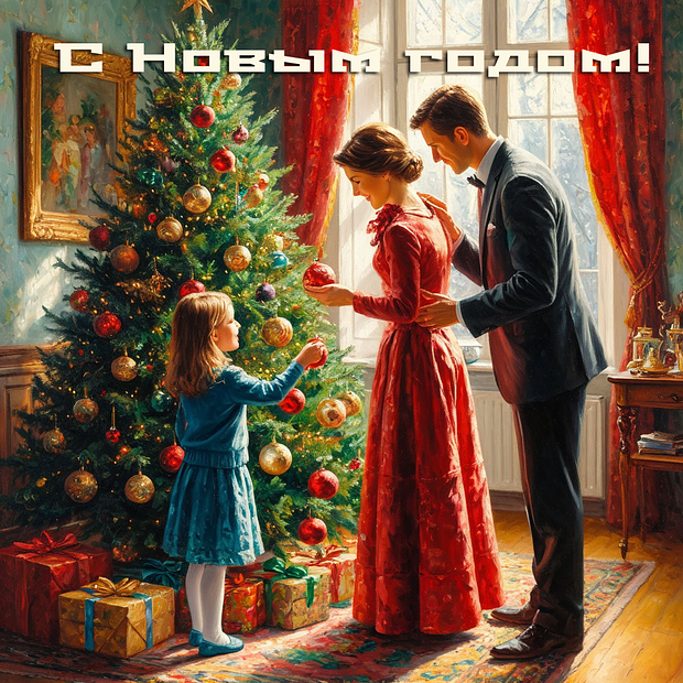 Открытка с поздравлением с Новым годом 