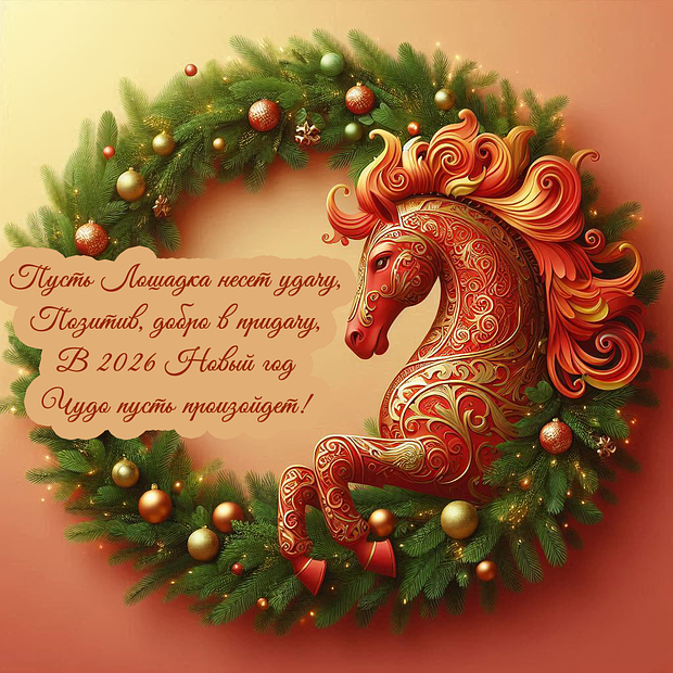 Открытка со стихами на год Красной Огненной Лошади