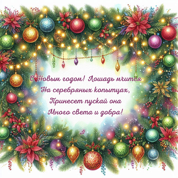 Картинка с поздравлением в стихах на год Красной Лошади